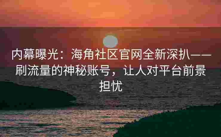 内幕曝光：海角社区官网全新深扒——刷流量的神秘账号，让人对平台前景担忧