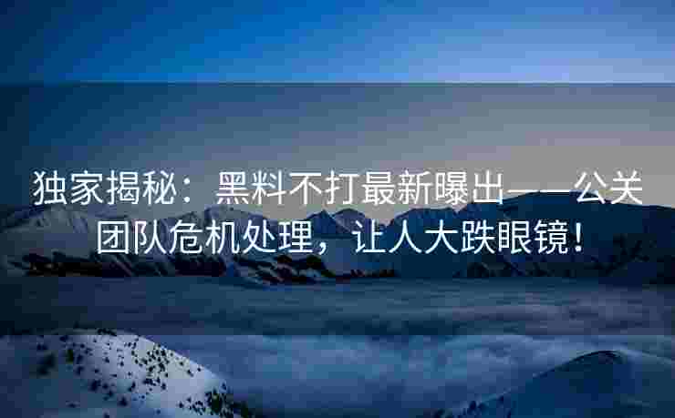 独家揭秘：黑料不打最新曝出——公关团队危机处理，让人大跌眼镜！